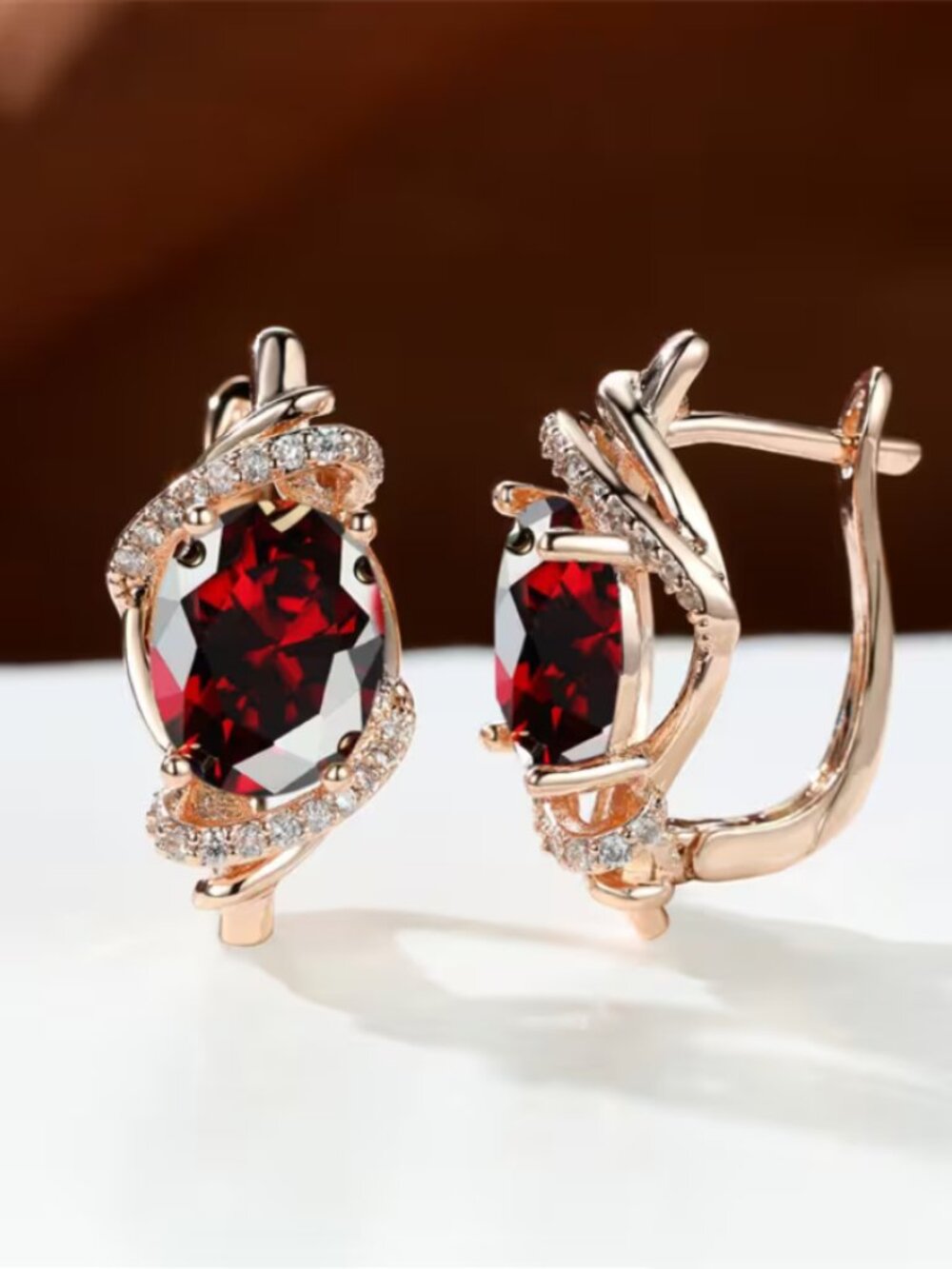 14K Gold Womens 2ct Red Ruby 1ct Diamond Drop Earrings Ladies 14K Silver Jewelry